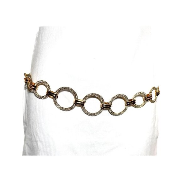 Vintage 90 open circle gold chain womens statement belt clear crystals One size - Picture 2 of 5